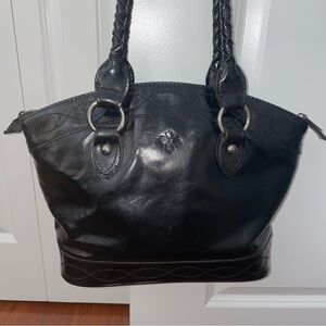 Patricia Nash Black Leather Shoulder Purse Braided Straps